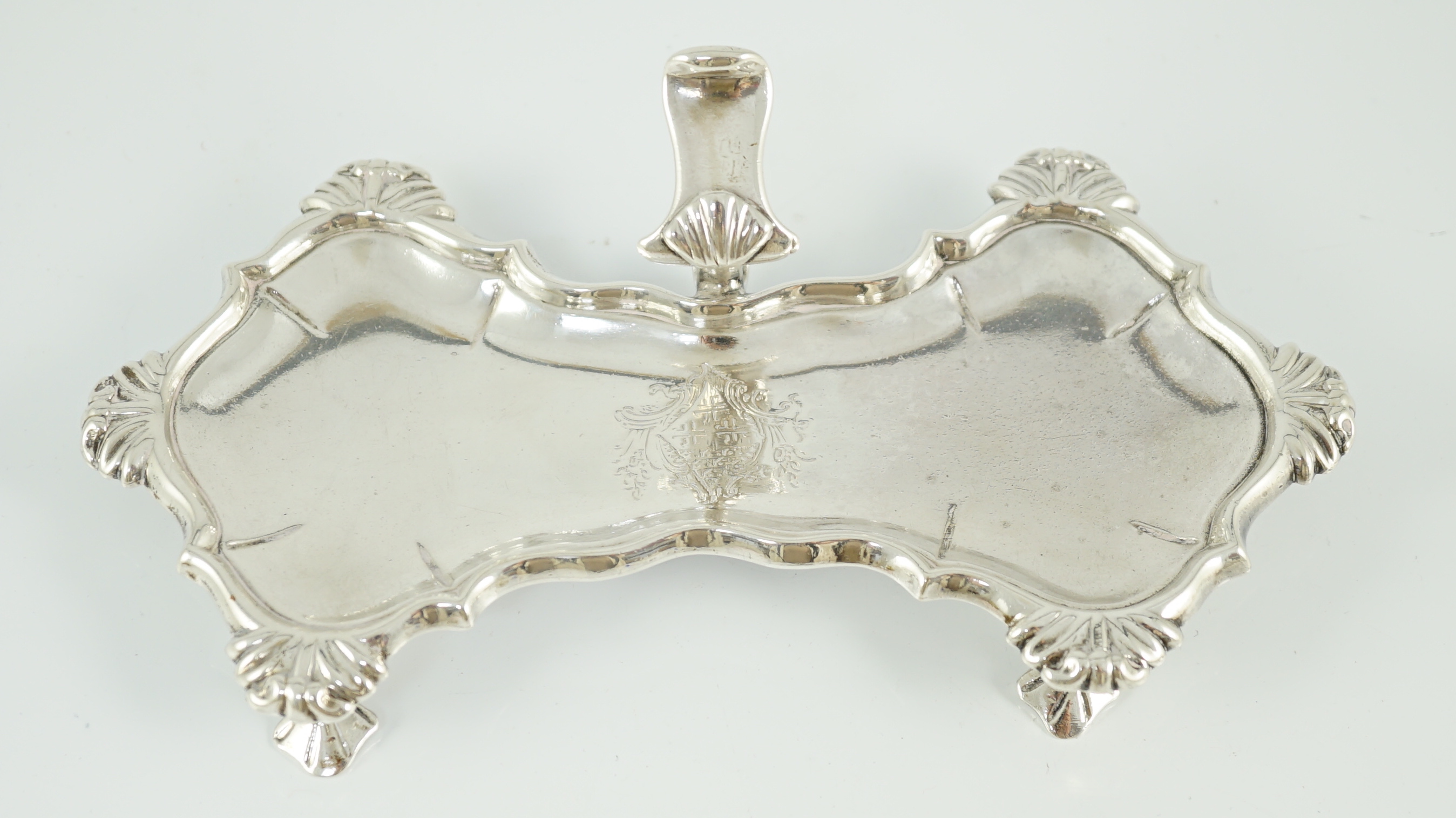 A George II silver snuffers stand, by John Cafe